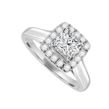 18ct White Gold Princess cut Diamond Halo Ring