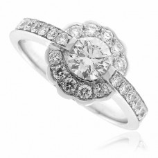 18ct White Gold Diamond Floral Halo Ring