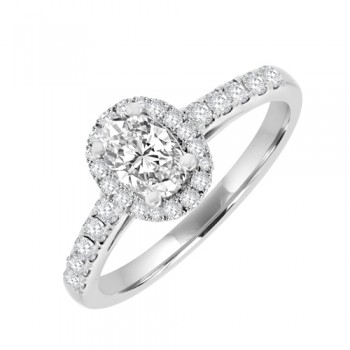 18ct White Gold Oval Diamond Halo ring
