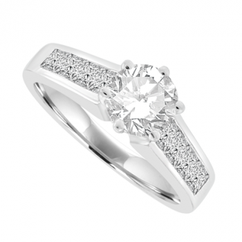 18ct White Gold Solitaire Diamond Ring with Princess Shoulders