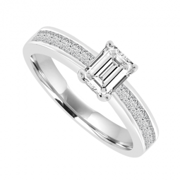 Emerald cut Diamond Solitaire Rings with Princess cut Shoulders