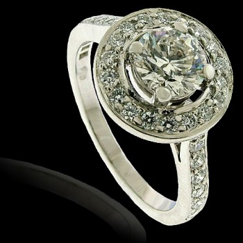 18ct White Gold Diamond Solitaire Halo Ring