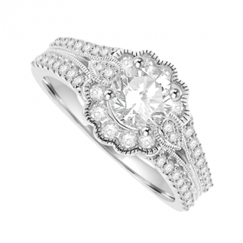 18ct White Gold Diamond Halo Art Deco Ring