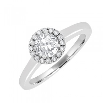 18ct White Gold Solitare Engagment Ring With Halo
