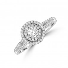 18ct White Gold Diamond Solitare Double Halo Ring