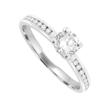 18ct White Gold Solitaire Diamond Ring with channel shoulders