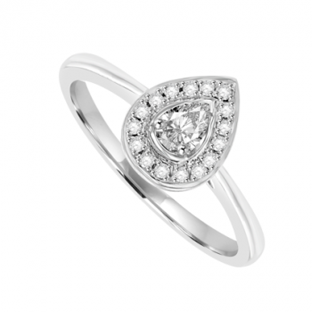 18ct White Gold Pear cut Diamond Halo Ring