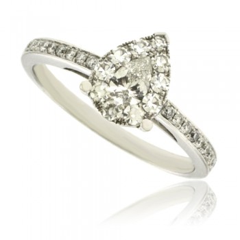 18ct White Gold Diamond Pear Solitaire Illusion-cluster Ring