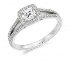 18ct White Gold Diamond Solitaire Halo Ring