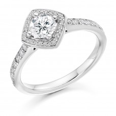 18ct White Gold Solitaire Diamond Compass Square Halo Ring
