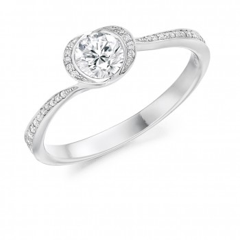 18ct White Gold Solitaire Diamond Rubover Twist Ring