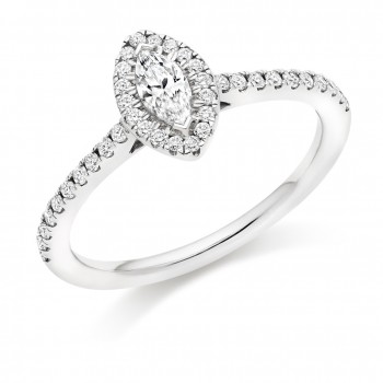 18ct White Gold Solitaire Marquise FVS2 Diamond Halo Ring