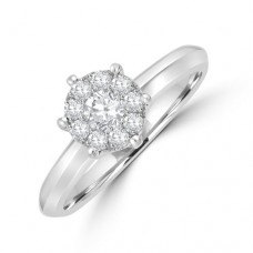 18ct White Gold Solitaire Illusion .41ct Diamond Cluster Ring
