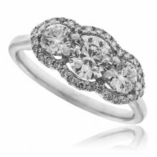 18ct White Gold Three-stone Diamond Halo ring
