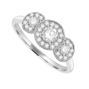 18ct White Gold 3-stone Diamond Halo Ring