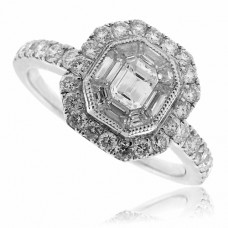 18ct White Gold Baguette Diamond Pave Cluster Ring