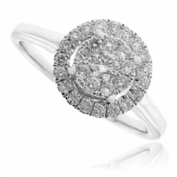 18ct White Gold Solitaire Cluster Halo Diamond Ring