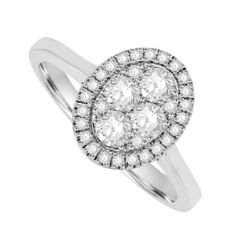 18ct White Gold Solitaire Illusion Diamond Cluster Halo Ring