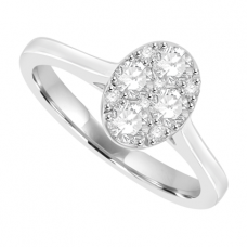 18ct White Gold Oval Solitaire-Illusion Diamond Cluster Ring