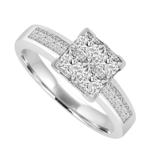 18ct White Gold Princess cut Diamond Cluster Ring