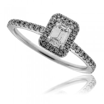 18ct White Gold Emerald cut Diamond Halo Ring