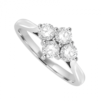 18ct White Gold 4-stone 2x2 .53ct Diamond Cluster Ring