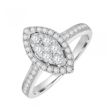 18ct White Gold Diamond Marquise Illusion Halo Ring