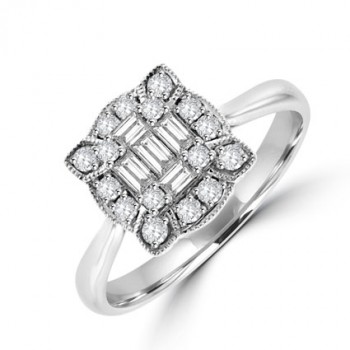 18ct White Gold Baguette Diamond Vintage Cluster Ring