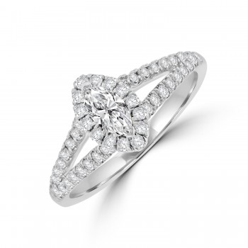 18ct White Gold Marquise cut Diamond Halo Ring