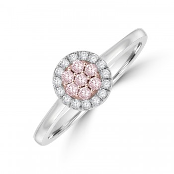 18ct White Gold Pink Diamond Cluster Halo Ring