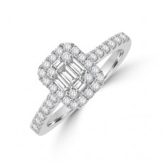 18ct White Gold Baguette Cluster .56ct Diamond Halo Ring