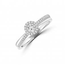 9ct White Gold Diamond Solitaire Halo Crossover ring