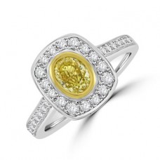 Platinum & 18ct Gold Oval Yellow Diamond Halo Ring