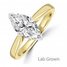 18ct Gold and Platinum Solitaire Lab Grown Marquise Diamond ring