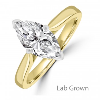 18ct Gold and Platinum Solitaire Lab Grown Marquise Diamond ring