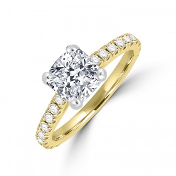 18ct Gold Platinum Solitaire Cushion Lab-Grown Diamond ring
