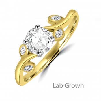 18ct Gold Lab Grown Diamond Solitaire Leaf ring
