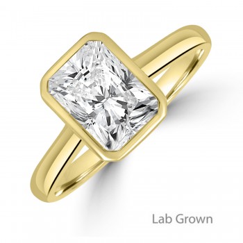 18ct Gold Radiant Solitaire Lab Grown Diamond Bezel ring