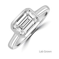 Platinum Emerald cut Lab Grown Diamond Solitaire Landscape ring