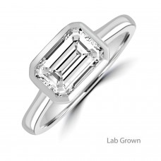 Platinum Emerald cut Lab Grown Diamond Solitaire Landscape ring