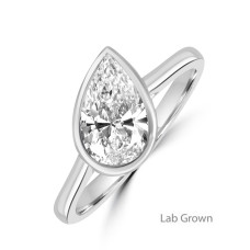 Platinum Pear Solitaire Lab Grown Diamond Bezel ring