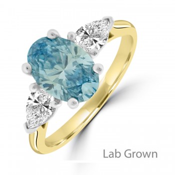 18ct Gold and Platinum Three-stone Blue Lab Grown Diamond ring