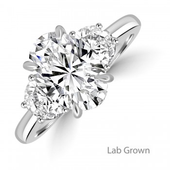 Platinum Three-stone Oval and Half Moon Lab Grown Diamond ring