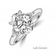 Platinum Three-stone Oval and Pear Lab Grown 2.11ct Diamond ring