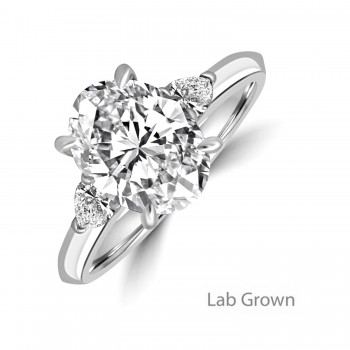 Platinum Three-stone Oval and Pear Lab Grown 2.11ct Diamond ring
