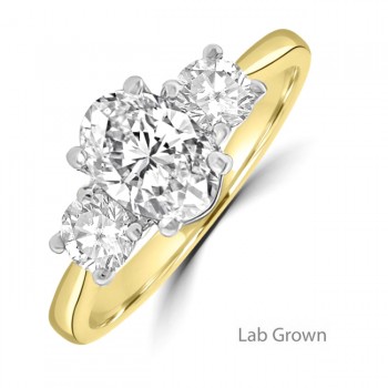 18ct Gold Platinum Oval and Round Three-stone Lab Grown ring