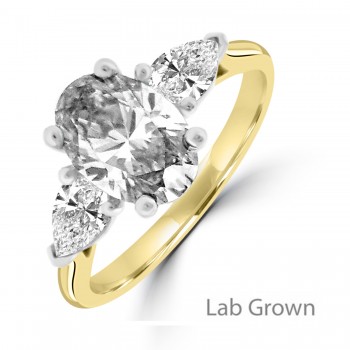 18ct Gold Platinum Three-stone Oval and Pear Lab Grown ring
