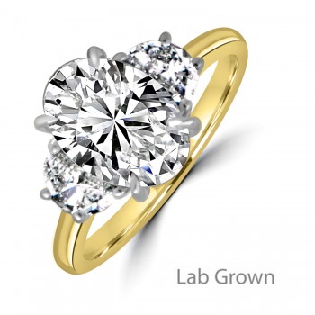 18ct Gold Platinum Oval FVS1 Lab Grown Half Moon Trilogy ring