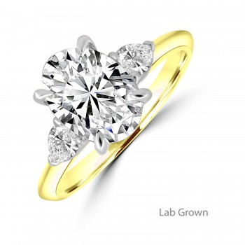 18ct Gold Platinum Oval and Pear Lab Grown Diamond ring