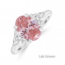 Platinum Oval Pink and Lab Grown Trillion Diamond ring